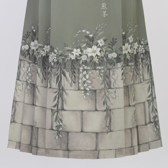 Leaf Print Shirt High Waist Skirt