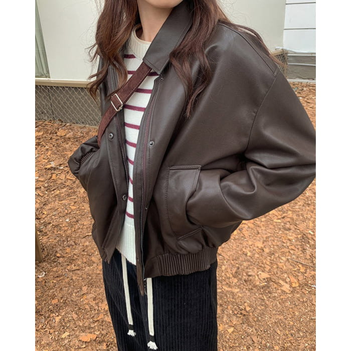 Leather Bomber Jacket - Jackets