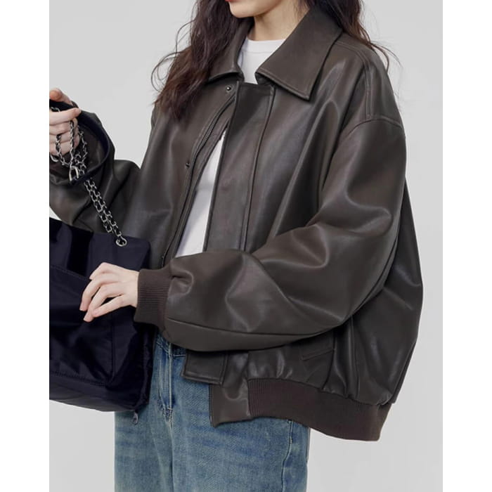 Leather Bomber Jacket - Jackets