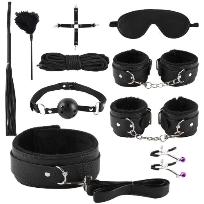 Leather Maid Cosplay Accessories 10 Piece Set - Black