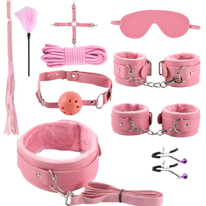 Leather Maid Cosplay Accessories 10 Piece Set - Pink