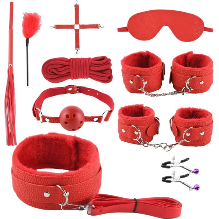 Leather Maid Cosplay Accessories 10 Piece Set - Red