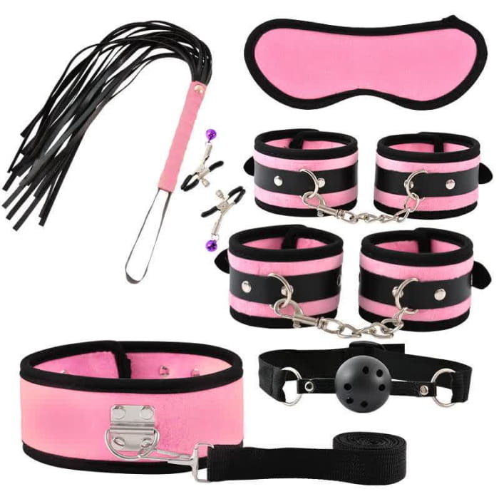 Leather Maid Cosplay Accessories 7 Piece Set - Pink