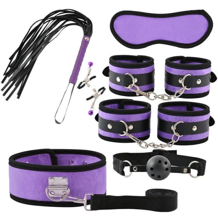 Leather Maid Cosplay Accessories 7 Piece Set - Purple