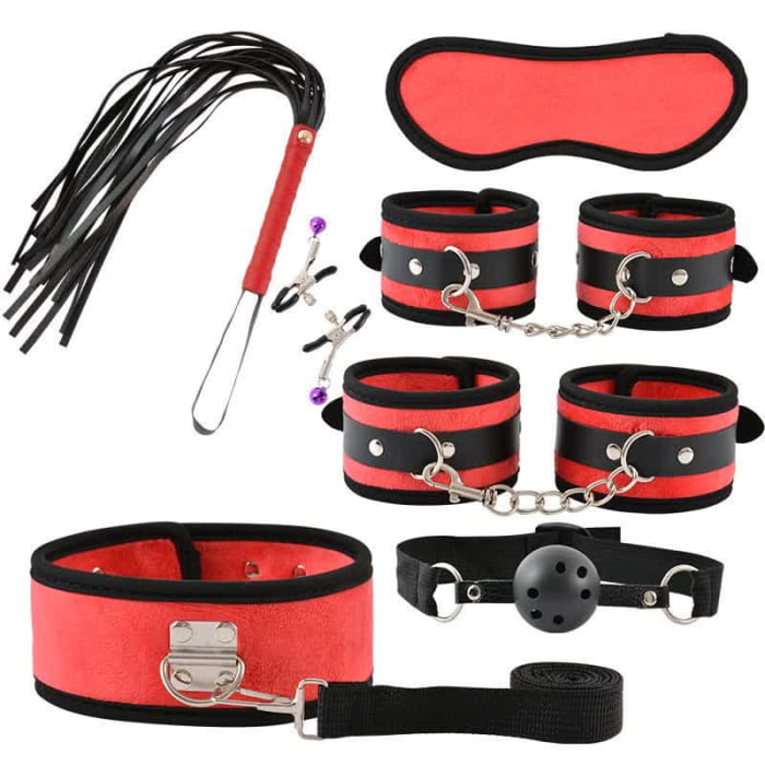 Leather Maid Cosplay Accessories 7 Piece Set - Red