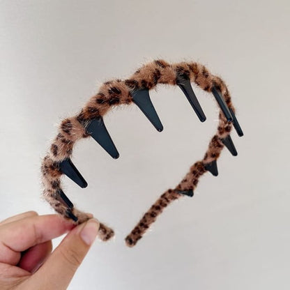 Leopard Print Chenille Headband - Coffee / One Size - Hair