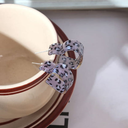 Leopard Print Heart Acrylic Open Hoop Earring