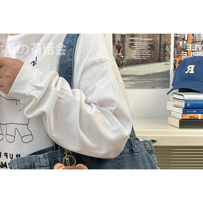 Letter Embroidered Denim Tote Bag / Charm / Set