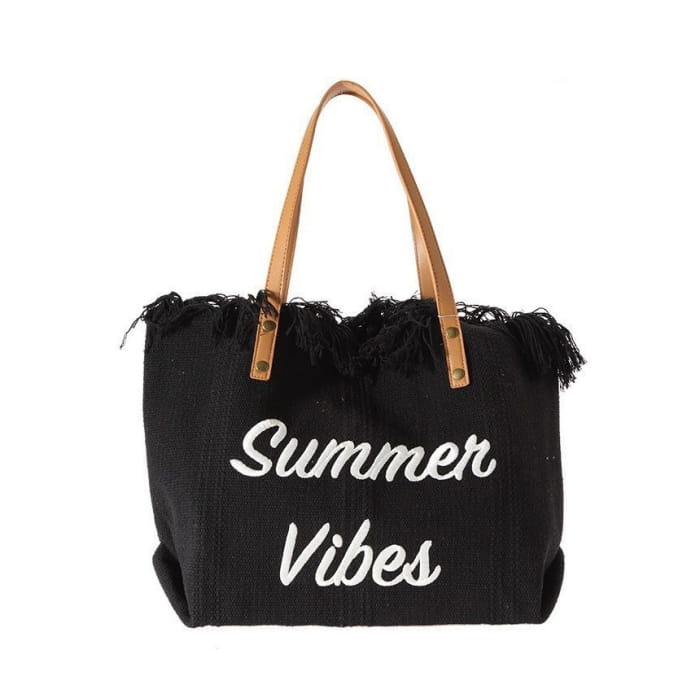 Letter Embroidered Fringed Trim Tote Bag