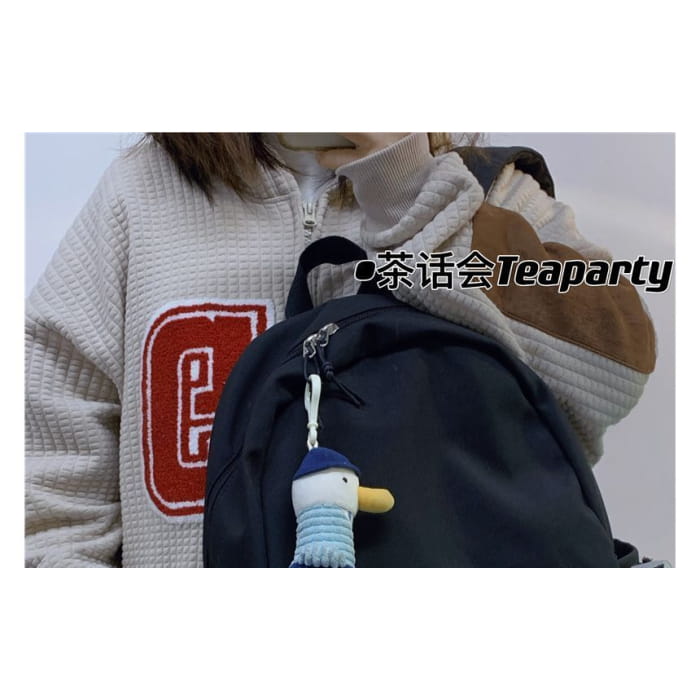 Letter Embroidered Multi-Pocket Backpack / Bag Charm / Set