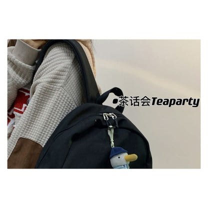 Letter Embroidered Multi-Pocket Backpack / Bag Charm / Set