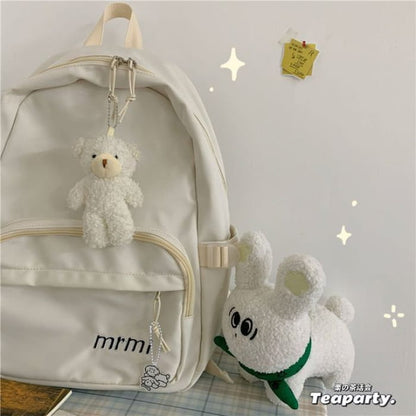 Letter Embroidered Multi-Pocket Backpack / Bag Charm / Set