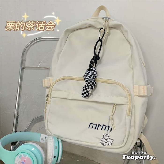 Letter Embroidered Multi-Pocket Backpack / Bag Charm / Set