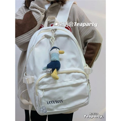 Letter Embroidered Multi-Pocket Backpack / Bag Charm / Set