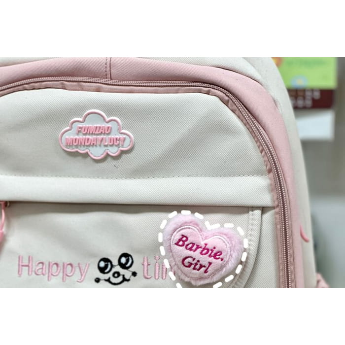 Letter Embroidered Multi-Pocket Tote Bag / Backpack / Charm