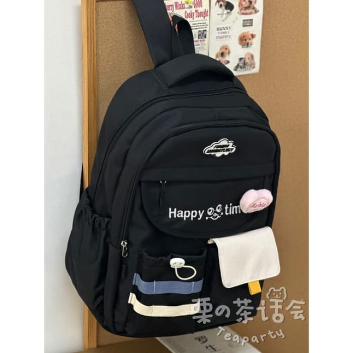 Letter Embroidered Multi-Pocket Tote Bag / Backpack / Charm