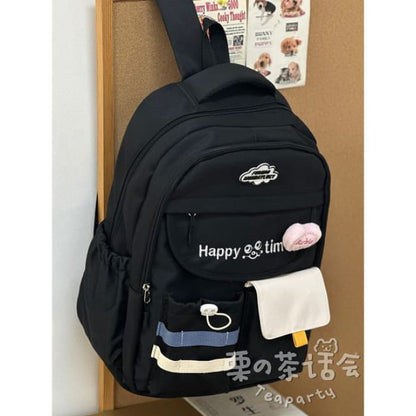 Letter Embroidered Multi-Pocket Tote Bag / Backpack / Charm