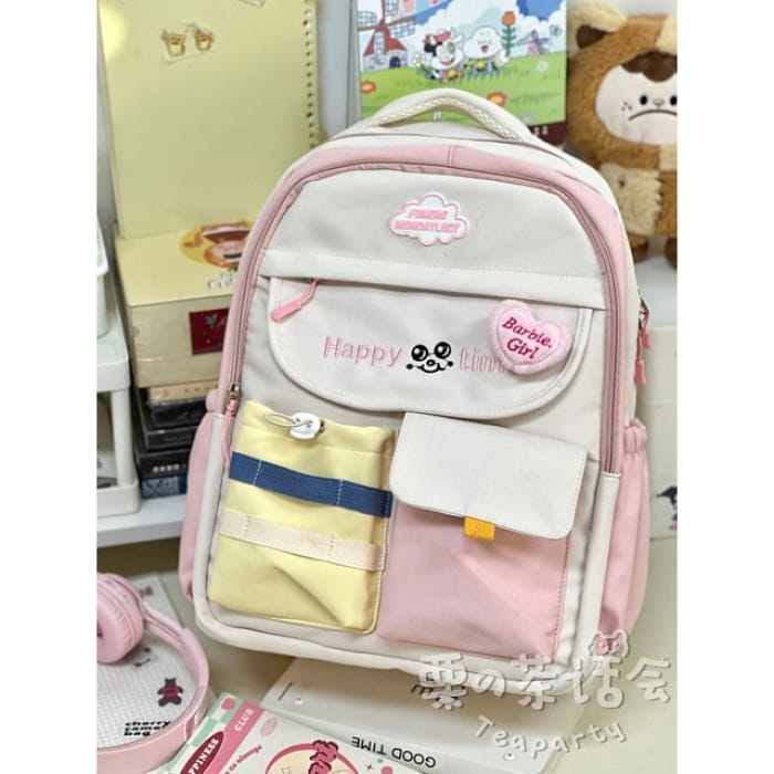 Letter Embroidered Multi-Pocket Tote Bag / Backpack / Charm