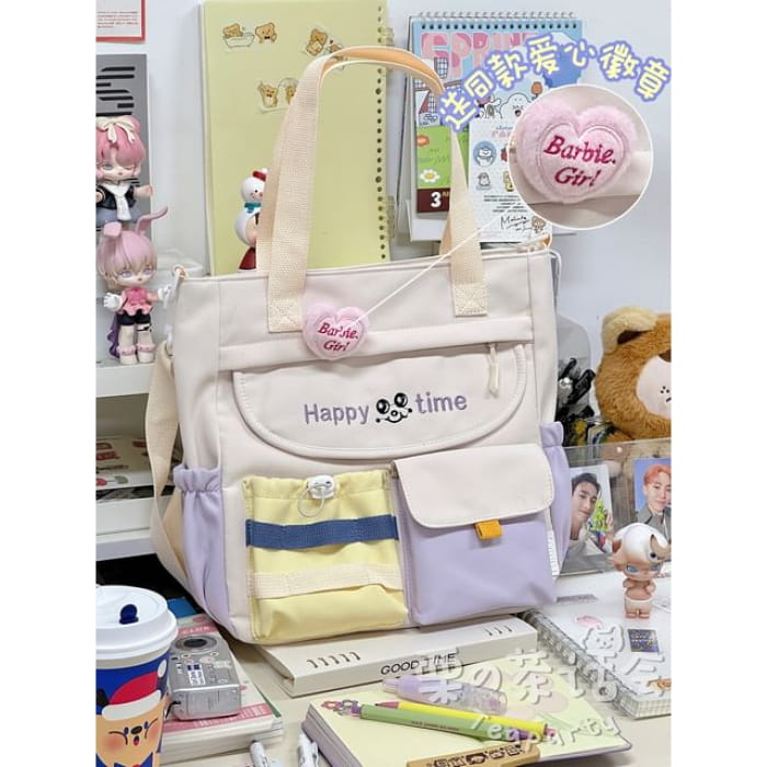 Letter Embroidered Multi-Pocket Tote Bag / Backpack / Charm