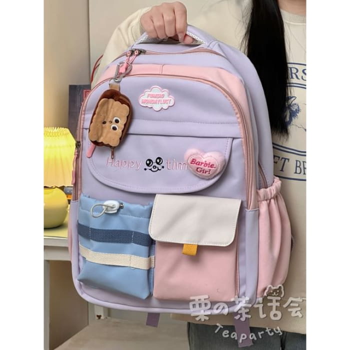 Letter Embroidered Multi-Pocket Tote Bag / Backpack / Charm