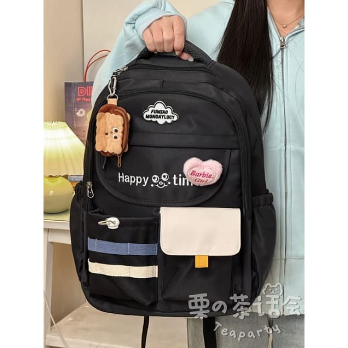 Letter Embroidered Multi-Pocket Tote Bag / Backpack / Charm