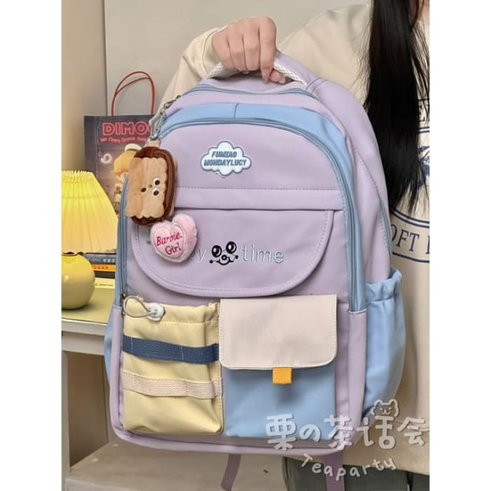 Letter Embroidered Multi-Pocket Tote Bag / Backpack / Charm