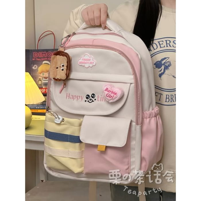 Letter Embroidered Multi-Pocket Tote Bag / Backpack / Charm