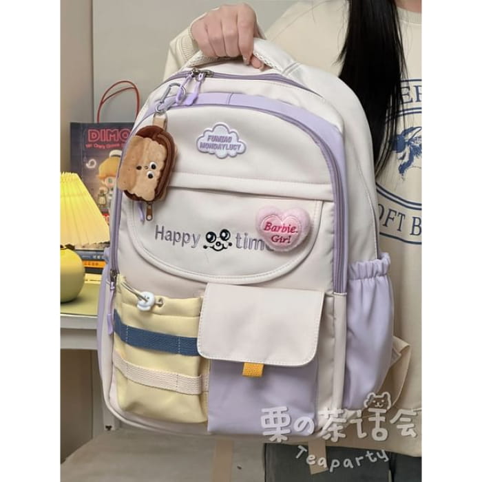 Letter Embroidered Multi-Pocket Tote Bag / Backpack / Charm