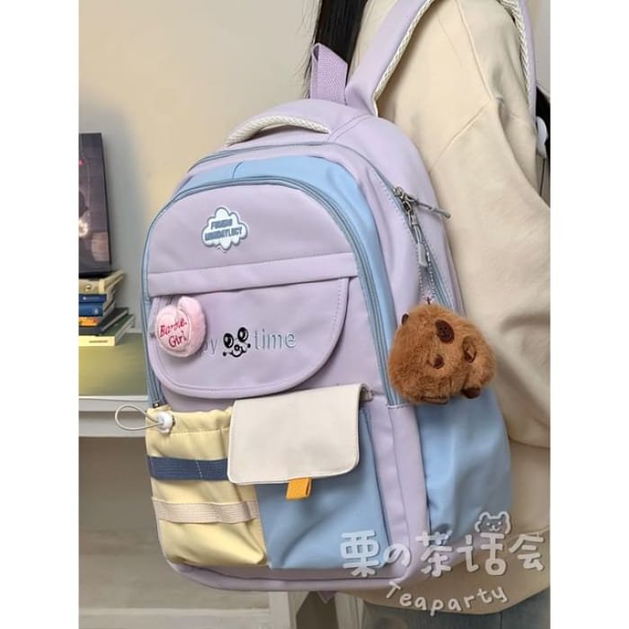 Letter Embroidered Multi-Pocket Tote Bag / Backpack / Charm