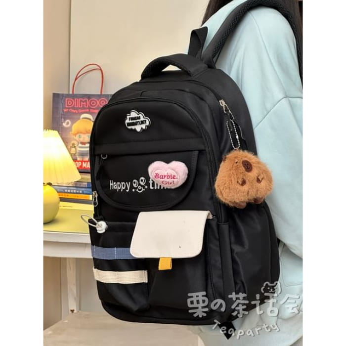 Letter Embroidered Multi-Pocket Tote Bag / Backpack / Charm