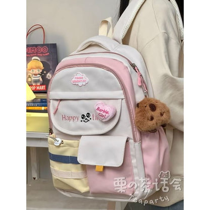 Letter Embroidered Multi-Pocket Tote Bag / Backpack / Charm