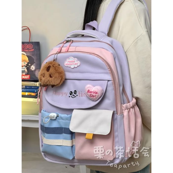 Letter Embroidered Multi-Pocket Tote Bag / Backpack / Charm