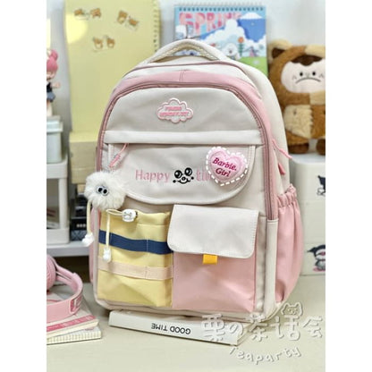 Letter Embroidered Multi-Pocket Tote Bag / Backpack / Charm