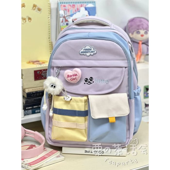 Letter Embroidered Multi-Pocket Tote Bag / Backpack / Charm