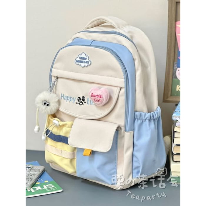 Letter Embroidered Multi-Pocket Tote Bag / Backpack / Charm