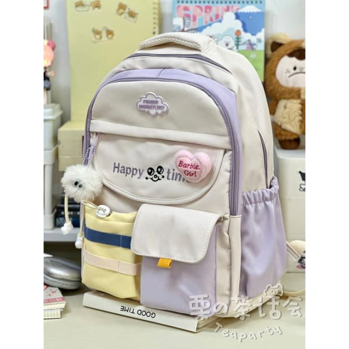 Letter Embroidered Multi-Pocket Tote Bag / Backpack / Charm