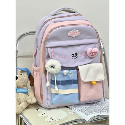 Letter Embroidered Multi-Pocket Tote Bag / Backpack / Charm