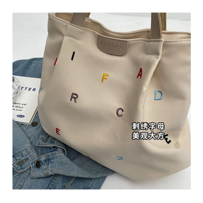 Letter Embroidered Tote Bag