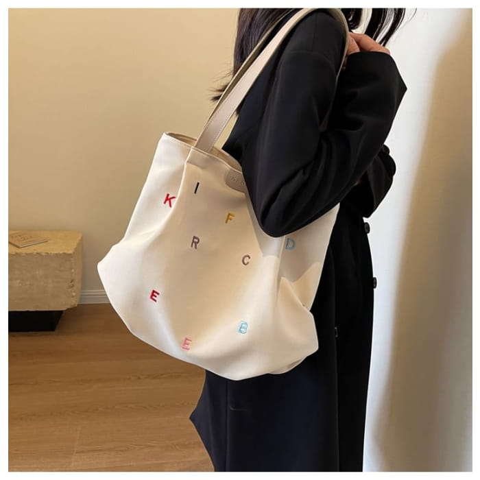 Letter Embroidered Tote Bag