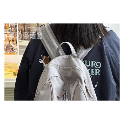 Letter Embroidered Zip Detail Backpack / Charm / Set