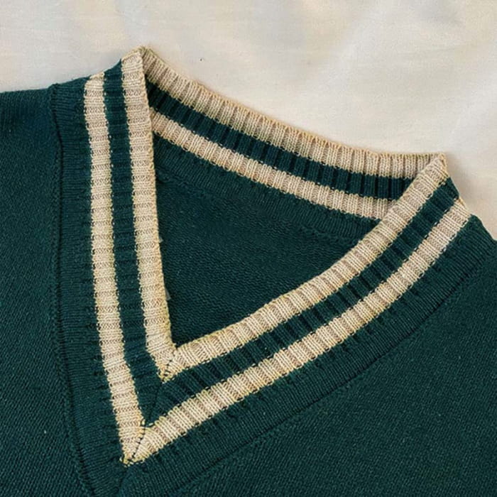 Letter Print V-neck Sweater Shirt Drawstring Pants Set