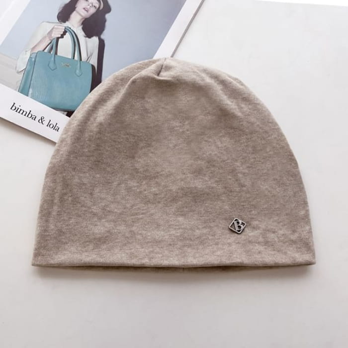 Lettering Accent Beanie - Beige / One Size