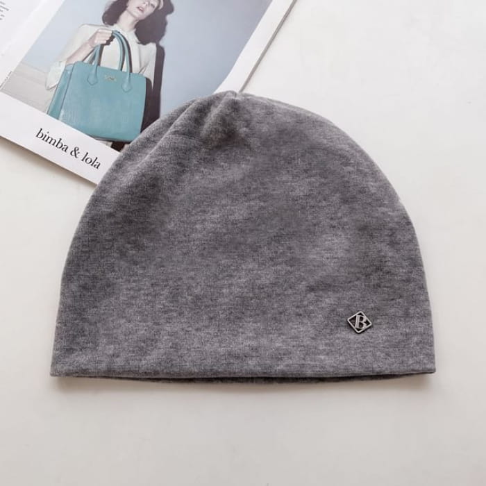 Lettering Accent Beanie - Gray / One Size