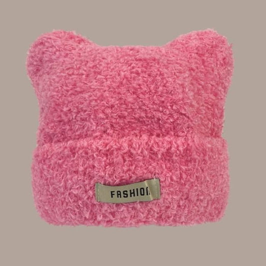 Lettering Applique Cat Ear Chenille Beanie