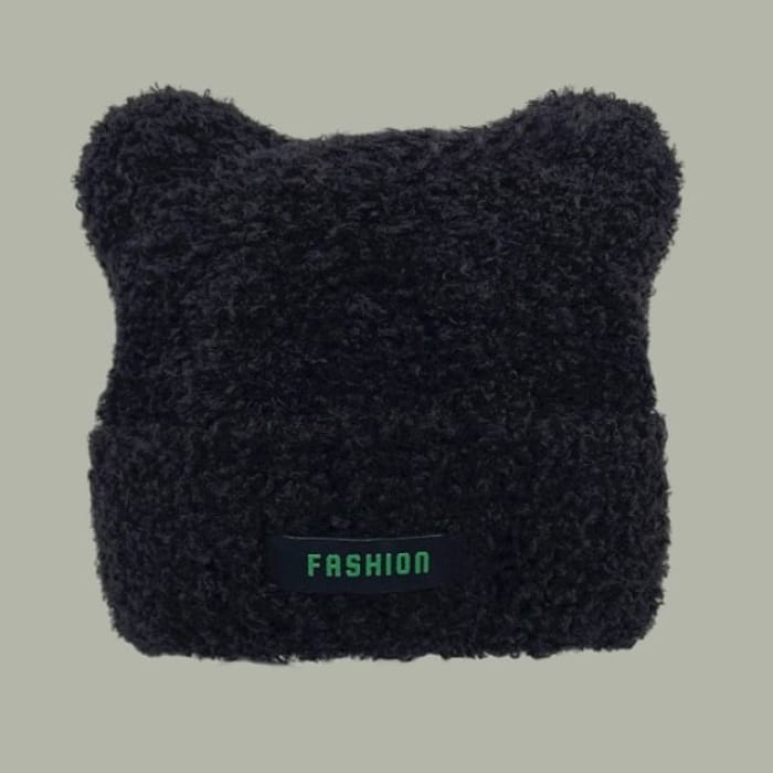 Lettering Applique Cat Ear Chenille Beanie - A-457CHT