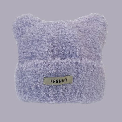 Lettering Applique Cat Ear Chenille Beanie - A-457CHT