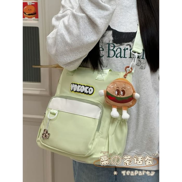 Lettering Applique Crossbody Bag - With Hamburger Charm