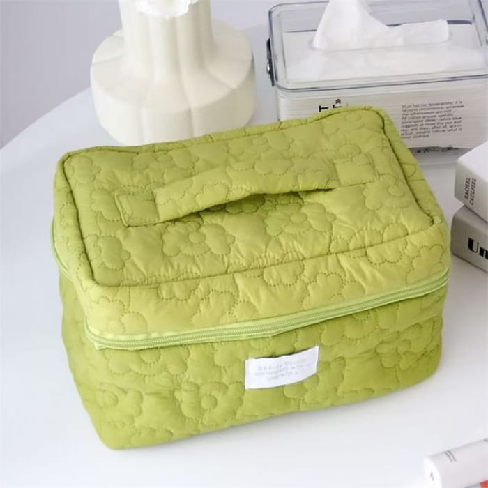 Lettering Applique Fabric Makeup Bag / Clutch - Green