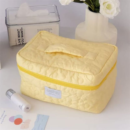 Lettering Applique Fabric Makeup Bag / Clutch - Yellow