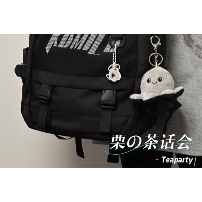 Lettering Buckled Paneled Backpack / Charm / Set - Backpacks